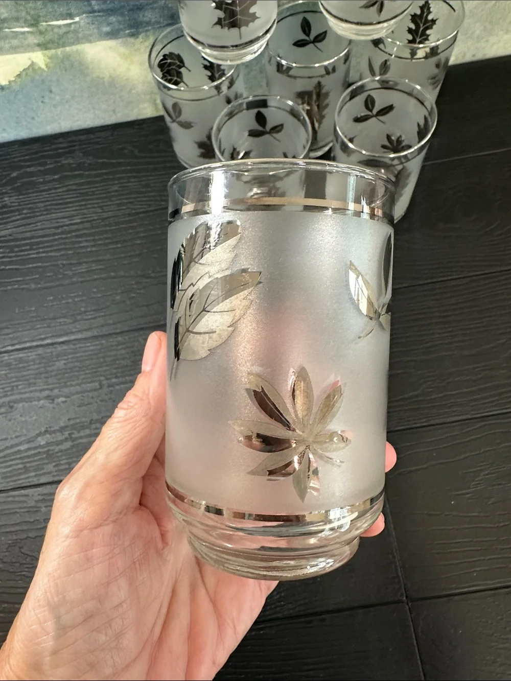 Vintage MCM 1960,s Libbey Frosted Silver Leaf 4.5 Inch Tumbler -Set of 8